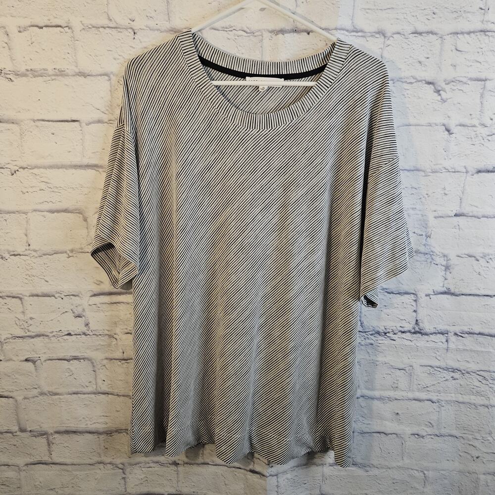 Jane Delancey Womens XL T-shirt Striped Black White SS